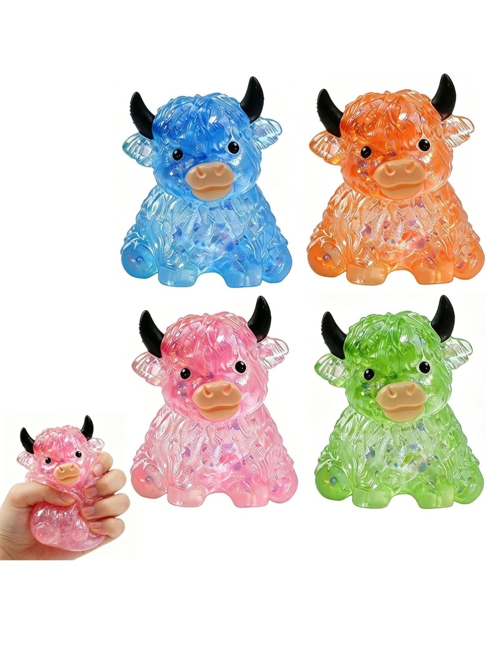 Slow Rise Glitter Highland Cow Squishy Fidget Toy (Qty 1) Mystery Color - Picture 2 of 4